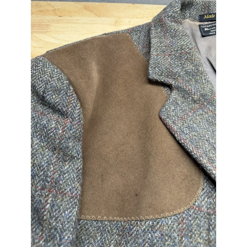 Norm Thompson‎ Tweed Shooting Blazer 48R Brown Herringbone Wool Elbow Patch VTG